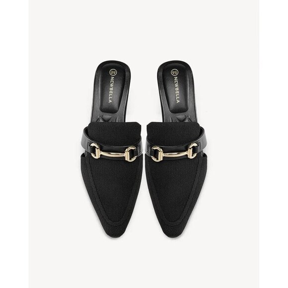 🆕Mousse Fit Black Mesh Knit Mules Women’s Pointed Toe Block Heel Slip-On Slides - Picture 5 of 5